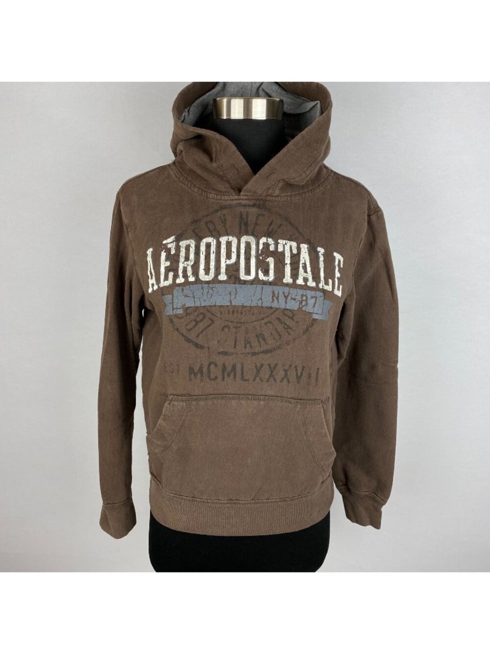 Aeropostale Womens XS Cotton Blend Brown Long Sleeve Hooded Sweatshirt *